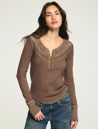 Lucky Brand Womens Lace Yoke Henley