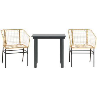 vidaXL Juego De Comedor Jard&iacute;n 3 Piezas Rat&aacute;n Sint&eacute;tico Vidrio Marr&oacute;n Vidaxl
