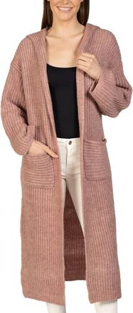 Love Token Long Hooded Cardigan In Dusty Rose