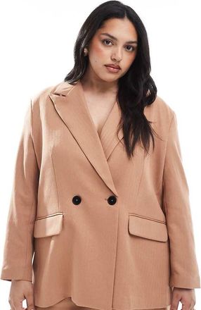 Vero Moda Curve Blazer sartoriale color mocha a spina di pesce in coordinato-Marrone