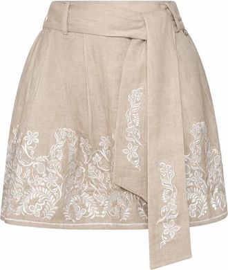 Silvian Heach Korte Rok met Decoratief Borduurwerk en Ge&iuml;ntegreerde Riem - Dames - Korte rokken - Beige - XS - Leer - Rokken