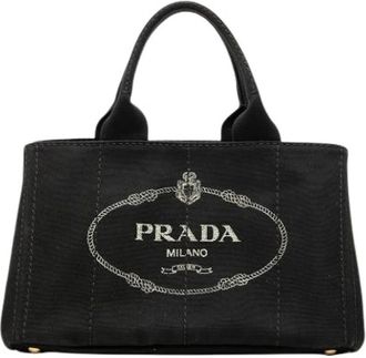 Prada Pre-owned Tote Bags, female, Black, Size: ONE SIZE Pre-owned Canvas Satchel