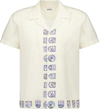 Bode Vintage Ski Season Short Sleeve Shirt - Heren - Korte mouwen Overhemden - Beige - S - Katoen - Overhemden