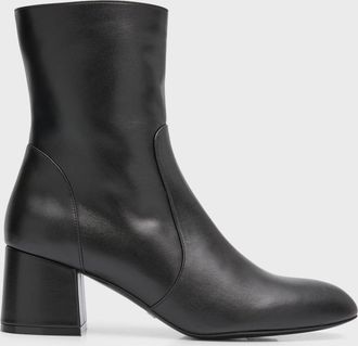 Stuart Weitzman Flareblock Leather Zip Ankle Booties