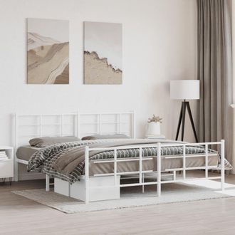 Berkfield Home Metal Bed Frame without Mattress with Footboard White 183x213cm | Size: 183x213 cm