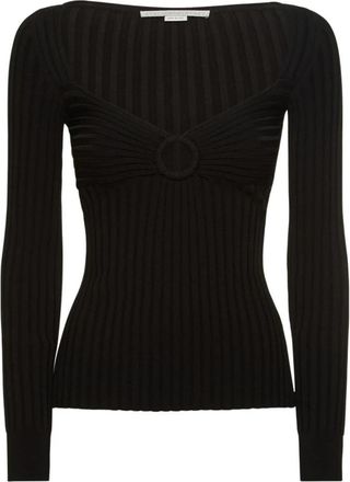 Stella McCartney Nauwsluitende geribbelde top - Dames - Blouses - Zwart - L - Polyester - Overhemden