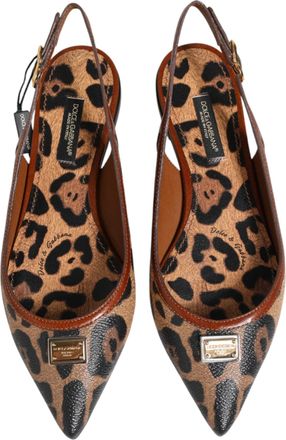 Dolce & Gabbana Womens Brown Leopard Slingback Flats Sandals Shoes Co+pl+pu+10lf
