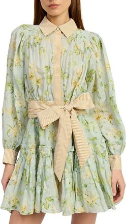En Saison Rylee Mini Dress In Sage Olive Yellow