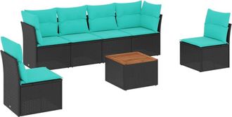 vidaXL Set De Sof&aacute;s De Jard&iacute;n 7 Pzas Con Cojines Rat&aacute;n Sint&eacute;tico Negro Vidaxl