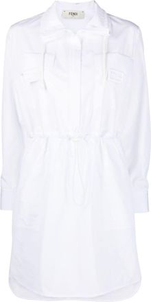 Fendi drawstring-waist cotton dress - women - Cotton - 44 - White