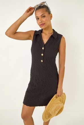 Roman Crinkle Collared A-Line Stretch Dress