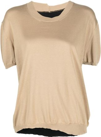 Uma Wang round-neck knit top - women - Cotton/Silk - L - Neutrals