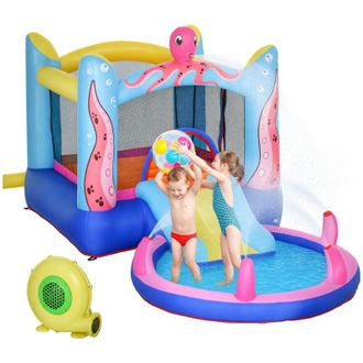 OUTSUNNY Castillo Hinchable Para Ni&ntilde;os Con Patr&oacute;n De Pulpo Tobog&aacute;n Cama De Salto Piscina Inflador Y Bolsa De Transporte 360x175x180 Cm Multicolor