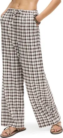 M&S Collection Gingham Straight Leg Pants in Brown/multi at Nordstrom, Size 14
