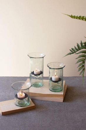 Kalalou Set Of Three Recycled Glass Votive Cylinders