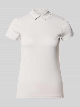 Marc Cain Slim Fit T-Shirt mit hochschlie&szlig;endem Polokragen in Stein, Gr&ouml;&szlig;e 34