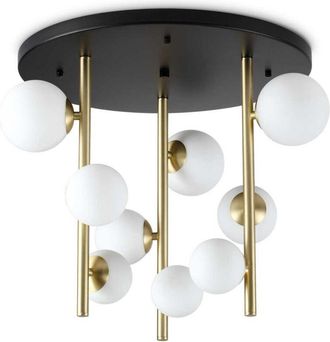 Ideal Lux Ideal Lux - Perlage L&aacute;mpara De Techo Con Forma De Globo, 9 Luces, Lat&oacute;n, Pantalla De Cristal Blanco