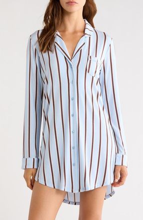 Nordstrom Moonlight Eco Nightshirt in Blue- Brown Shadow Stripe at Nordstrom, Size X-Large