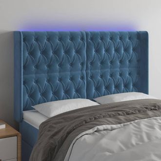 vidaXL Cabecero Con Led De Terciopelo Azul Oscuro 163x16x118/128 Cm Vidaxl