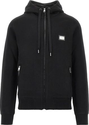 Dolce & Gabbana Felpa con zip e placchetta logo - - Sweatshirts & Hoodies - Uomo - Nero - 2XL