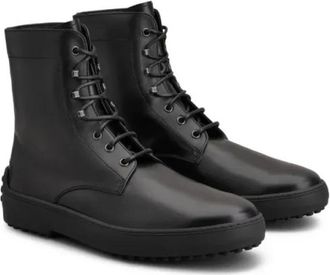 Tod's Winter Gommino Enkellaarsjes - Heren - Veterlaarzen - Zwart - 44 EU - Leer - Schoenen