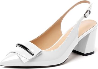 elashe Women Backstrap Block Heel Pumps Slingback Elegant Wedding Heeled Sandals White EU37