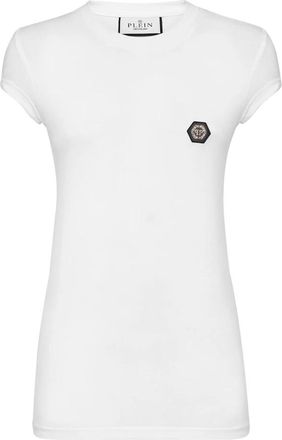 Philipp Plein T-Shirt Ronde Hals Pure Fit Hexagon - Dames - T-shirts - Wit - S - Leer - Tops