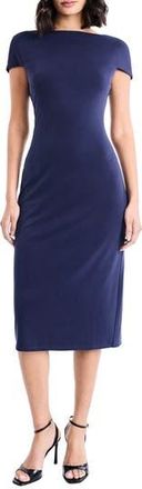 Maggy London Cap Sleeve Midi Sheath Dress in Evening Blue at Nordstrom Rack, Size 14