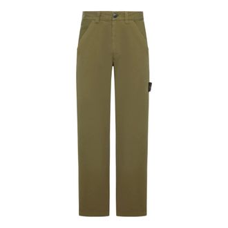 Stone Island Straight Trousers, male, Green, Size: W34 Cotton Trousers With Logo