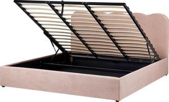 Beliani Cama Con Somier De Tela 180 X 200 Cm Con Cabecero Espacio Almacenaje Elevable Rosa Pastel Nanterre
