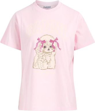 Ganni Puppy T-Shirt - Dames - T-shirts - Roze - L - Katoen - Tops