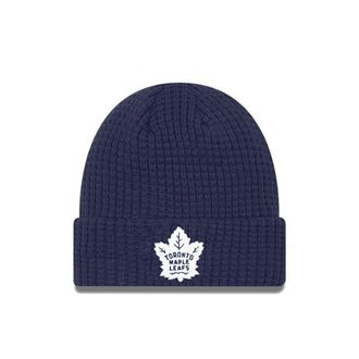 New Era NHL Unisex-Adult Primary Logo Waffle Knit Cold Weather Cuffed Beanie Hat, Toronto Maple Leafs - Blue, One size