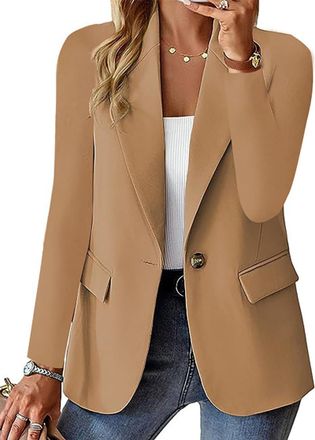 Generic Weather Womens Minimalist Solid Button Lapel Collar Blazer, Jackets for Women Trendy, Business Casual Outfits for Womens (Khaki,M)