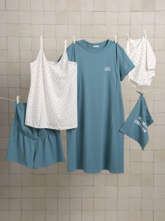 Vertbaudet Geschenk-Set f&uuml;r Mama & Baby: Loungewear & Body im Stoffbeutel, Mama Cherry smaragdgr&uuml;n