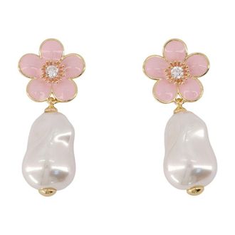 Self Portrait Womens Flower Pearl Drop Earrings Pink Synthetic
