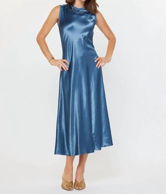 Current Air Metallic Front Midi Knit Dress In Midnight Blue
