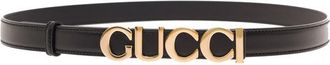 Gucci Black Thin Logo Lettering Buckle Belt