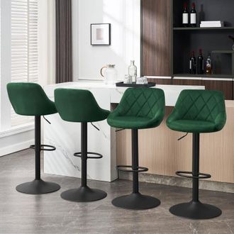 Woltu Sgabelli bar, Set di 4 Sgabelli da Bar in Velluto Sgabelli Alti Cucina con Schienale, Sedie da Bar Regolabile e Girevole, Verde Scuro