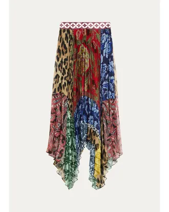 Alice & Olivia Katz Pleated Handkerchief Midi Skirt
