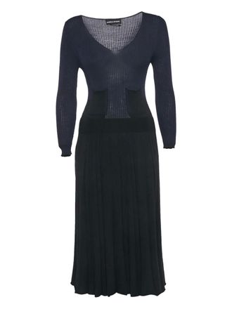 Sonia Rykiel Pre-Owned ribbed-knit pleated midi dress - women - Virgin Wool - M - Blue