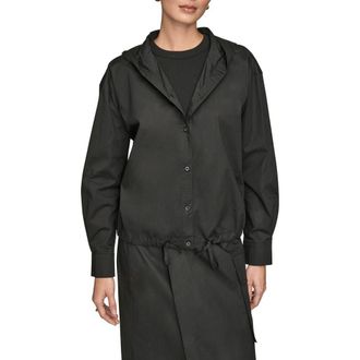 DKNY Hooded Long Sleeve Button-Up Shirt in Black at Nordstrom, Size X-Small