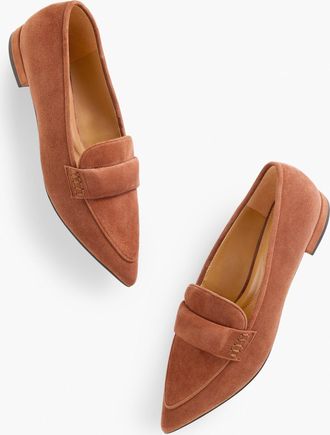 Talbots Scarlet Suede Pointed Toe Loafers - Cognac - 10 1/2 M Talbots