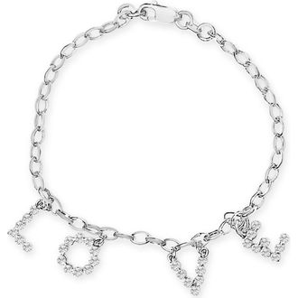 House of Brilliance 10k White Gold 1/6 Cttw Diamond Love Charm Cable Chain Bracelet at Nordstrom