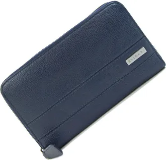 Bulgari Navy Leather Long Wallet (Bi-Fold) (Pre-Owned)