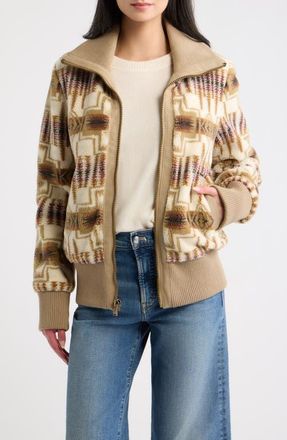 Pendleton Foxglove Fleece Bomber Jacket in Tan/ivory Harding at Nordstrom, Size X-Small