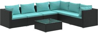vidaXL Set De Muebles De Jard&iacute;n 7 Pzas Y Cojines Rat&aacute;n Sint&eacute;tico Negro Vidaxl