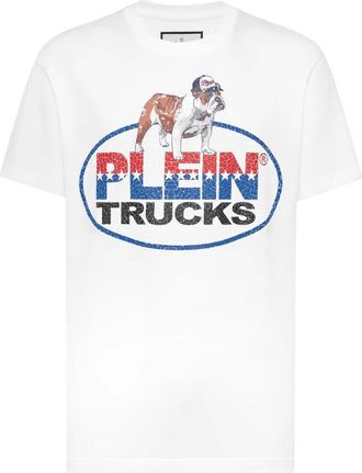 Philipp Plein Tops, Heren, Wit, L, Katoen, T-shirt met Ronde Hals Bulldog