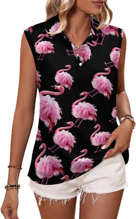 Generic Flamingo with Dress Womens Sleeveless Polo Shirt Golf V-Neck Athletic Tank Top Summer Quick Dry Tennis Shirts 4XL