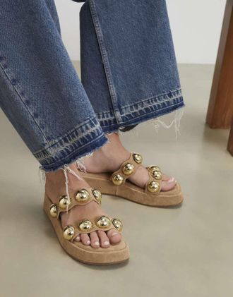 River Island Sandali flatform beige con borchie-Neutro