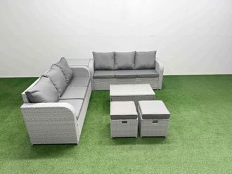 Fimous Outdoor Garden Furniture Sets 8 Seater Wicker Rattan Furniture Sofa Sets w/ Rectangular Coffee Table high Back Lounge Sofa Stools Side Table